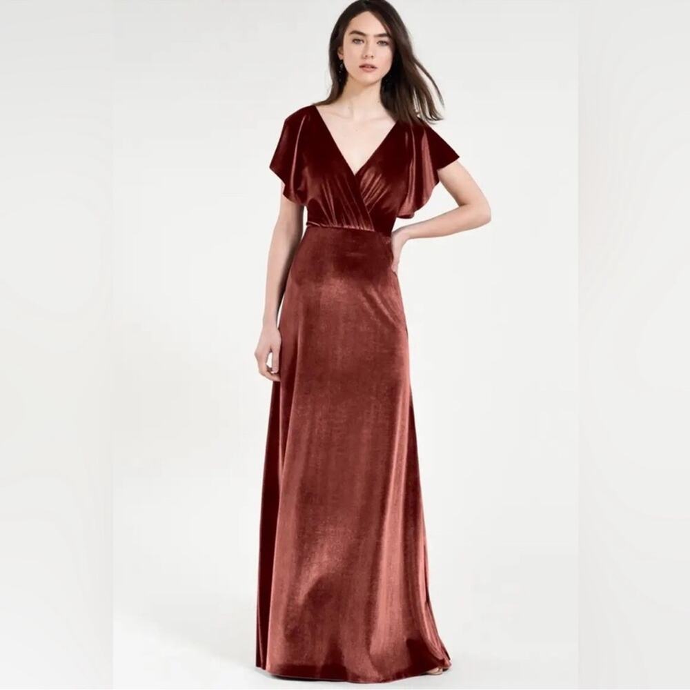 Jenny Yoo Ellis Velvet Maxi Gown Size 12 Flutter Sleeve Bridal Evening Gown